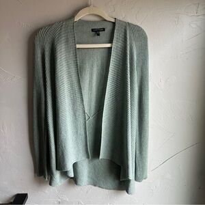 Eileen Fisher Open Front Knit Wool Asymmetrical Ribbed Linen Feel Sz S Sea Green
